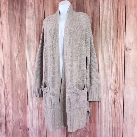Barefoot Dreams CozyChic Lite Long Weekend Cardi Womens Large Taupe BDWCL1012 - Picture 3 of 15